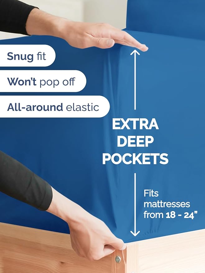 Extra Deep Twin XL Sheet Set - 4 Piece Breathable and Cooling Sheets - Hotel Luxury Bed Sheets Set - Easy Fit - Soft, Wrinkle Free and Comfy Sheets Set - Royal Blue Sheet Set with Extra Deep Pockets