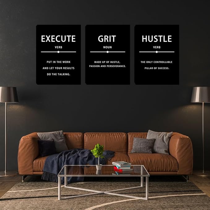Inspirational Wall Art Set of 3, Minimalist Framed Wall Art Motivational Black Canvas Artwork Paintings, Positive Quotes Room Decor, Office Wall Posters for Living Room Bedroom Office 12"x16"x3