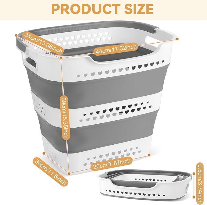 4 Pcs 43L Collapsible Laundry Basket with Handles Foldable Plastic Laundry Basket Pop-up Clothes Storage Organizer Folding Plastic Bin for Household Family Room Organization