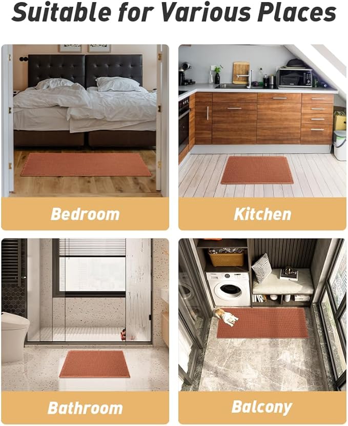 Upgraded Waffle Runner Rug Super Absorbent Non Slip Bath Mats for Bathroom Machine Washable Bathroom Runner Rug with Tassels, Ideal for Hallway Bedroom Laundry Room, Dirty Orange, 2'x 6'(24" x 72")