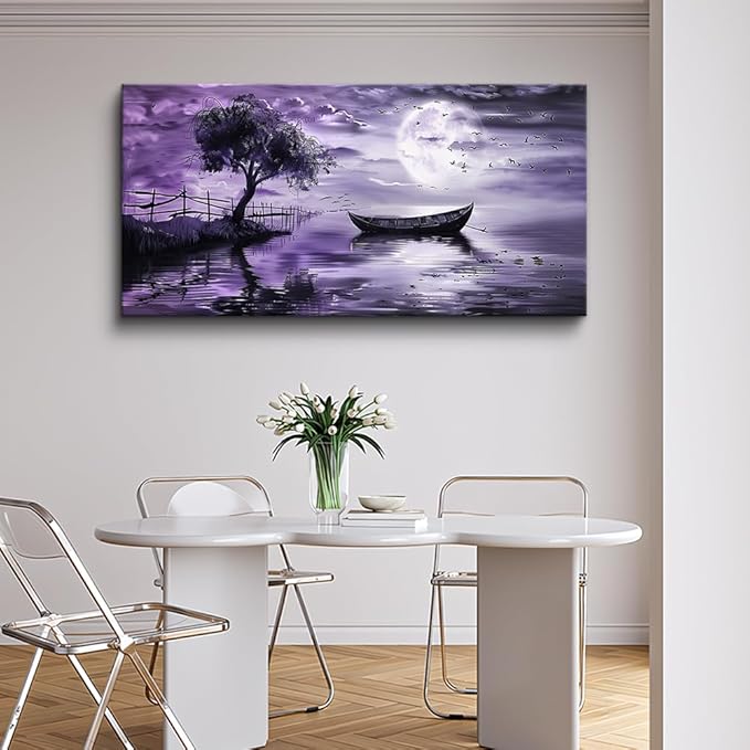 KELIYUAN Wall Art For Living Room Canvas Wall Decor For Bedroom Office Wall Decoration Landscape Paintings Modern Purple Lake View Pictures Artwork Hotel Room Home Decor Ready To Hang 20x40 In