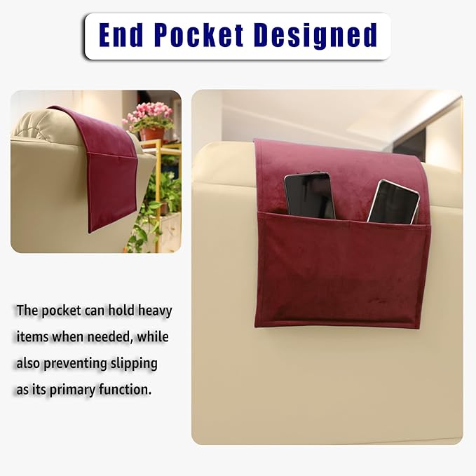 Velvet Recliner Head Pillow with Non-Slip Base - Adjustable Neck Support for Pain Relief in Home, Office and Travel (Wine)
