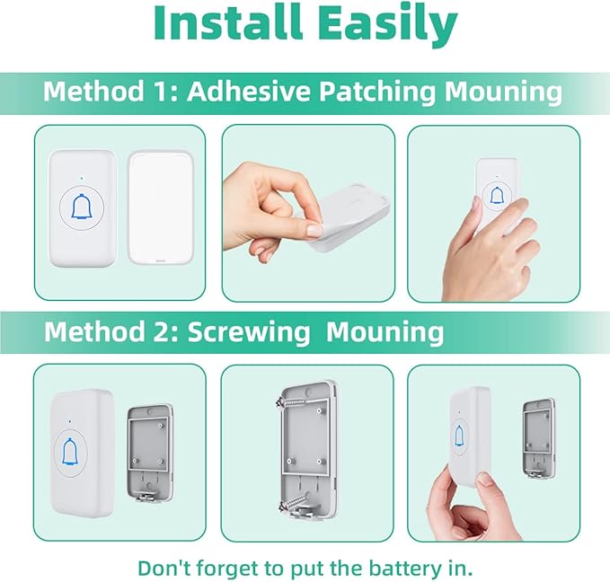 Wireless Doorbell for Home Classroom IP66 Waterproof Door Bell Ringer Wireless 1000ft Range with 66 Ringtones Kid Doorbell Chime 7 Adjustable Volume LED Flash Doorbells for Teachers