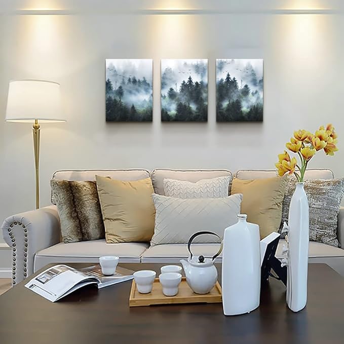 DZRWUBHS Canvas Wall Art For Living Room Large Size Wall Decorations For Bedroom Modern Office Wall Decor Foggy Forest Trees Landscape Painting Wall Pictures Artwork Home Decoration 20x28 3 Piece