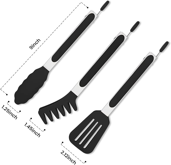 3 Pack Silicone Tongs for Cooking,Maywe Tanso 9 Inch Cooking Kitchen Tongs with Silicone Tips,Nonstick Stainless Steel Tongs for Steak Pie Pizza Pasta Spaghetti Salad BBQ Buffet