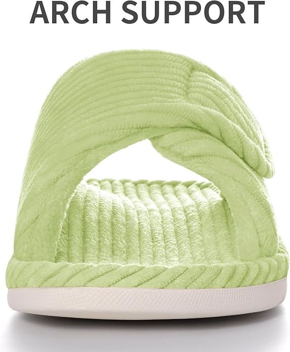 Litfun Orthopedic House Slippers for Women Adjustable Arch Support Indoor Slippers Open Toe Corduroy Bedroom Shoes