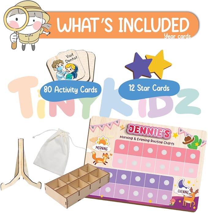 Wooden Chore Chart for Kids Visual Schedule, Routine Chart for Kids, Morning Bedtime Routine Chart for Toddlers Ages 2-4, Daily Kids Schedule Board for Home (13)