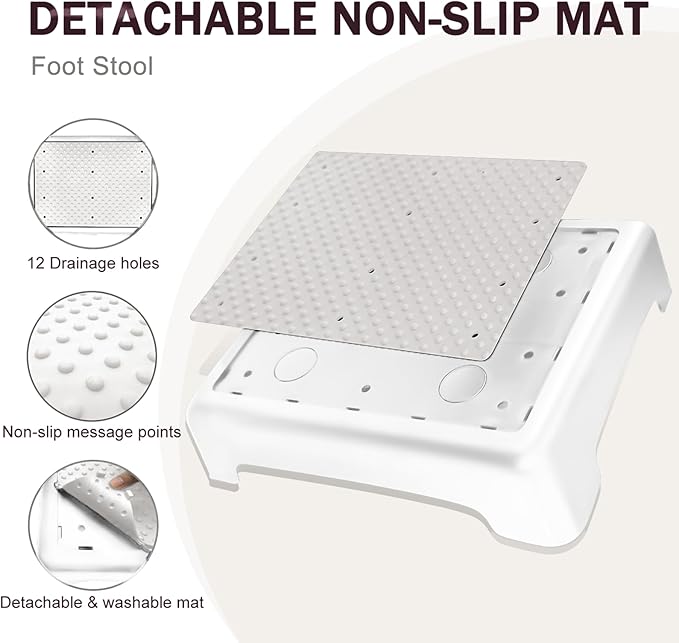 GWNF3.35'' Short Step Stool – 600lb Capacity Ultra-Sturdy Structure & Lightweight Step Stools for Seniors, Kids & Adults | Non-Slip Wide Platform | Mobility Step Stool for Indoor & Outdoor（White-Grey）