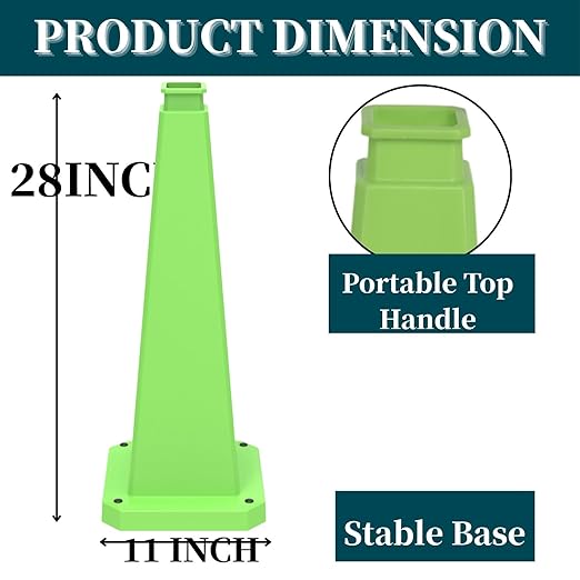 BESEA 6 Pack 28" Bright Green Traffic Safety Cones with Weighted Base, High-Visibility Parking Cones for Driveways, Business Parking Lots, Garages, Indoor/Outdoor Use