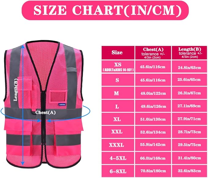 A-SAFETY High Visibility Mesh Safety Reflective Vest with Pockets and Zipper,Hi Viz Work Vest for Men Women (Pink Mesh XXL)