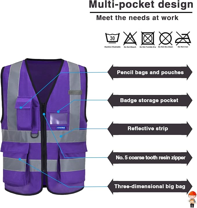 A-SAFETY Purple safety vest for women with pocket