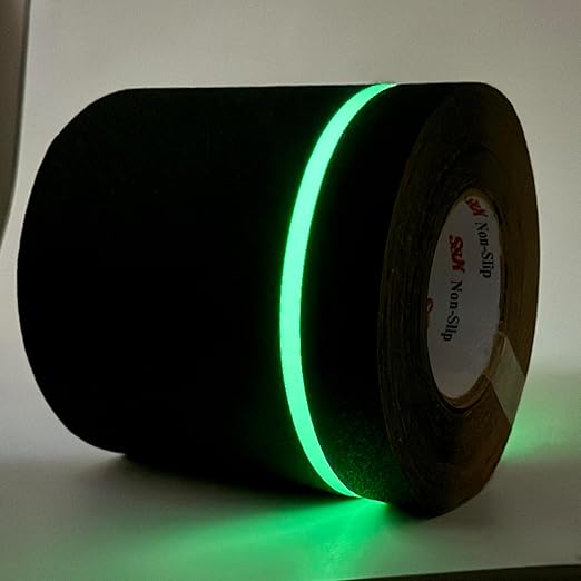 S&X Anti Slip Tape 6 Inch x 60 Ft, 2X Longer Heavy Duty Grip Tape with Glow-in-Dark Strip, Outdoor Stair Treads Non-Slip for Steps, Ramps, Boats, Decks, Non-Skid Safety, Long-Lasting