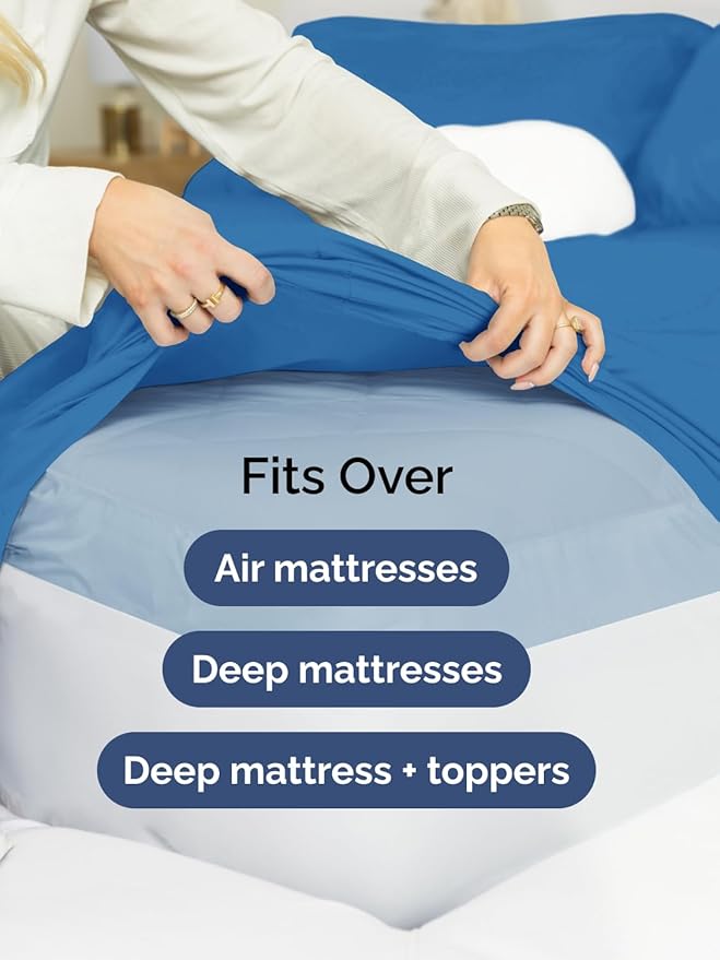 Extra Deep Queen Sheet Set - 6 Piece Breathable & Cooling Sheets - Hotel Luxury Bed Sheets Set - Easy & Secure Fit - Soft, Wrinkle Free & Comfy Sheets Set - Royal Blue Sheet Set w/Extra Deep Pockets