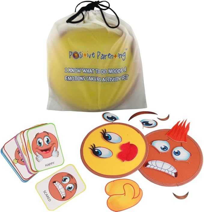 Thought-Spot Emotions Canvas Activity Set | Social Learning Game for Kids | Make Faces to Understand Feelings | 2 Canvases, 12 Double-Sided Emotion Cards with Coping Strategies, 55 Facial Pieces