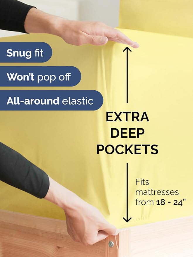 Extra Deep King Sheet Set - 6 Piece Breathable and Cooling Sheets - Hotel Luxury Bed Sheets Set - Easy & Secure Fit - Soft, Wrinkle Free and Comfy Sheets Set - Yellow Sheet Set with Extra Deep Pockets