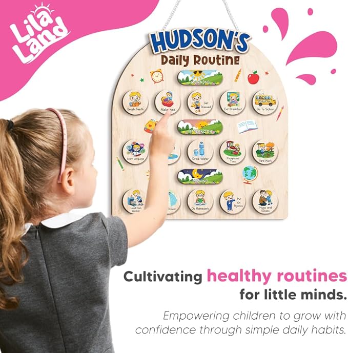 Wooden Chore Chart for Boys, Daily Routine Chart for Kids, Visual Schedule, Chore Reward Chart, Bedtime Morning Routine Chart for Toddlers (05)