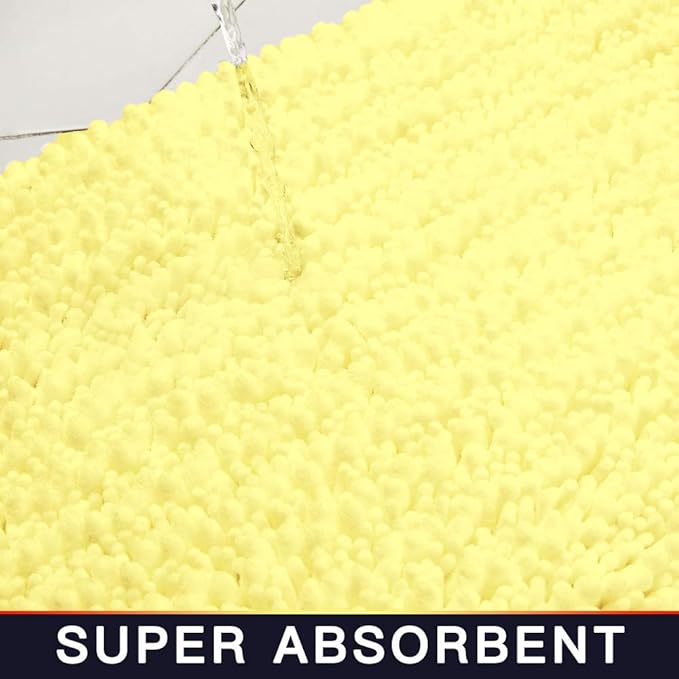 Walensee Bathroom Rug Non Slip Bath Mat (32x20 Inch Yellow) Water Absorbent Super Soft Shaggy Chenille Machine Washable Dry Extra Thick Perfect Absorbant Best Large Plush Carpet for Shower Floor