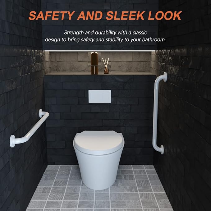 2 Pack 24 Inch Oil Rubbed White Shower Grab Bars w/Anti-Slip knurled Grip, iMomwee Stainless Steel Wall Mount Bathroom Safety Balance Handrail, Handicap Elderly Senior Assist Textured Grab Bar Handle
