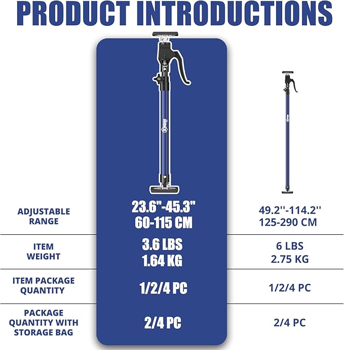 XINQIAO Cabinet Jacks for Installing Cabinets, Heavy Duty Third Hand Tools Adjustable Support Pole from 23.6 in to 45.3 in, 4 PCS