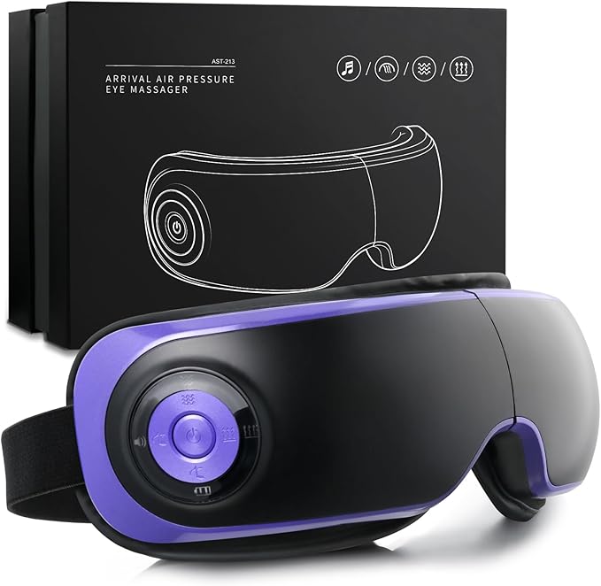 Eye Massager with Heat, Adjustable Bluetooth Music Sleep Mask for Migraine, Dark Circles Relief, Improve Sleep, for Women Men Black Purple
