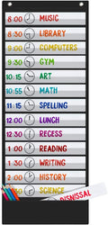Godery Daily Schedule Pocket Chart, 13+1 Scheduling Pocket Chart with18 Dry-Eraser Cards, Educational Charts for Classroom Office Home Preschool Activity (Black)