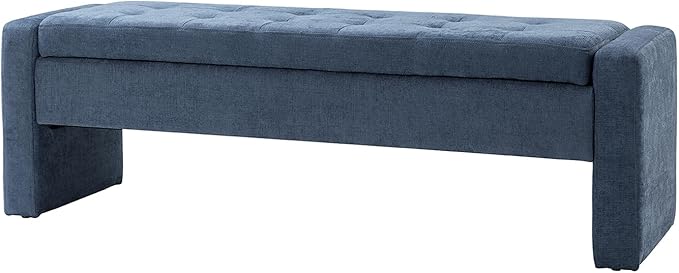 55" Modern Upholstered Storage Bench with Tufted Seat, Fabric Ottoman Bench for Bedroom, Entryway, or Living Room, Soft Close Hinge,Navy