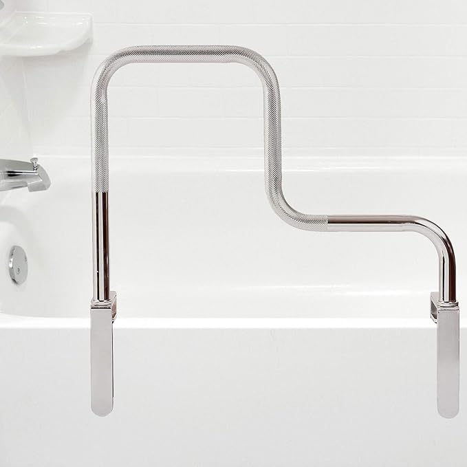 DMI Chrome Plated Adjustable Grab Bars for Bathtub and Showers for Seniors, Rust-Resistant Safety Rail with Textured Non-Slip Handle, 250 lb Capacity, Brackets Fit 3.3" - 5.8” Tub Walls