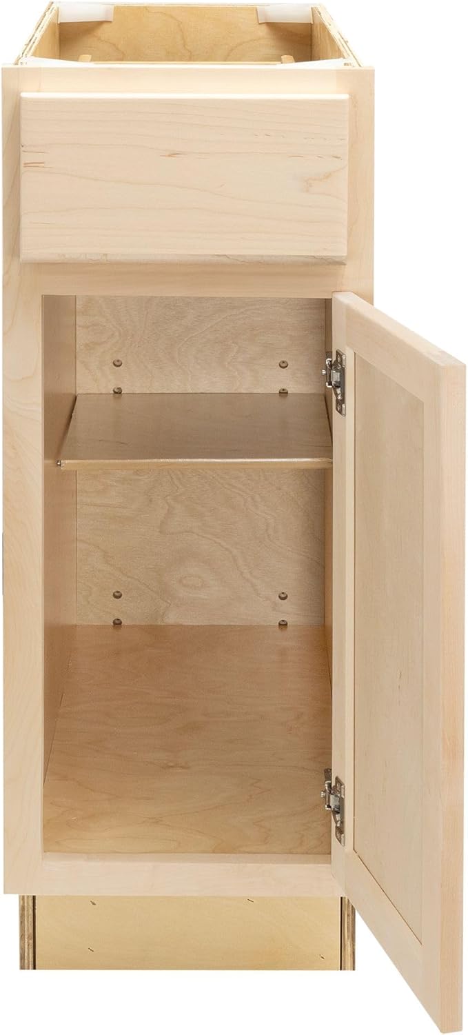 Quicklock RTA (Ready-to-Assemble) | Base Kitchen Cabinets - Shaker Style | Made in America (Raw Maple, 12" Wx34.5 Hx24 D Base)