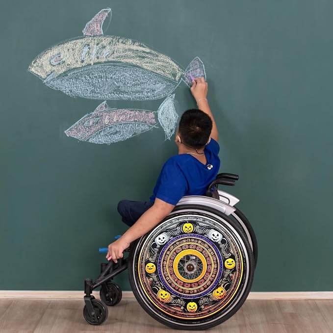 Designer Cover for Wheelchair Wheels, Enhances Aesthetics, Easy Install/Remove, Lightweight, New Matt Finish (Laughing Pumpkin)