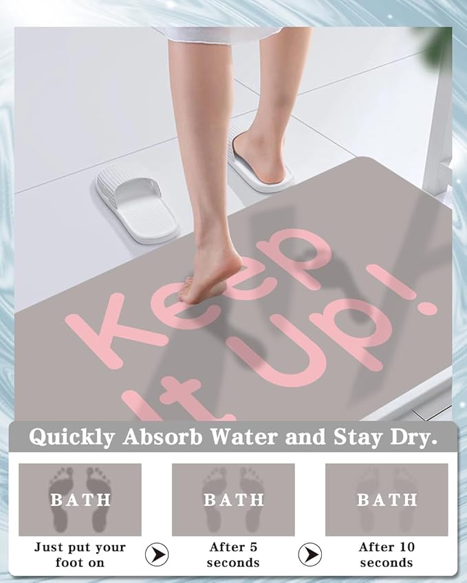 Bath Mat, Bathroom Mat Rugs Super Absorbent Shower Mats Non Slip Quick Dry Thin Rubber Mats for Bathroom Floor Fit Under Door, Shower Rug for Bathtub, Shower, Beige