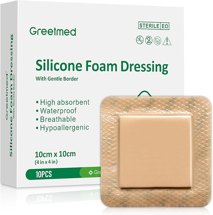 Silicone Foam Dressing 4x4 Inch with Border 10 Packs Adhesive Waterproof Wound Dressing Large Bandages for Wound Care High Absorbency Foam Pad Bandaids