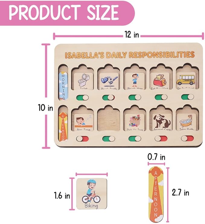 Wooden Chore Chart for Kids Visual Schedule, Routine Chart for Kids, Morning Bedtime Routine Chart for Toddlers Ages 2-4, Daily Kids Schedule Board for Home (05)