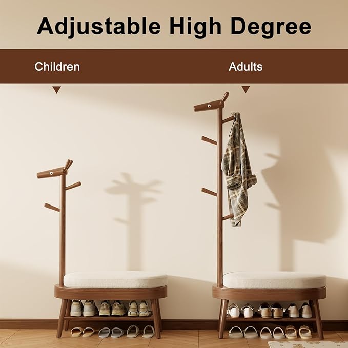 AQIMUELE Shoe Bench Entryway,Coat Rack with Shoe Storage, Coat Rack and Shoe Rack, Wooden Narrow Shoe Bench（Walnut）
