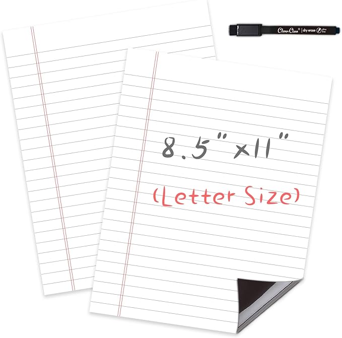 Magnetic Dry Erase Board – 8.5”x11” Reusable Lined Dry Erase Notebook Sheet for Fridge 2 Pcs – Marker Included
