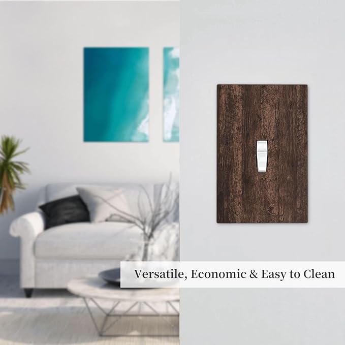 Decorative Light Switch Cover Rustic Dark Brown Wood Grain 1 Gang Single Toggle Device Electrical Faceplate Switchplates Decorator Outlet Wall Plate for Farmhouse Bedroom Decor