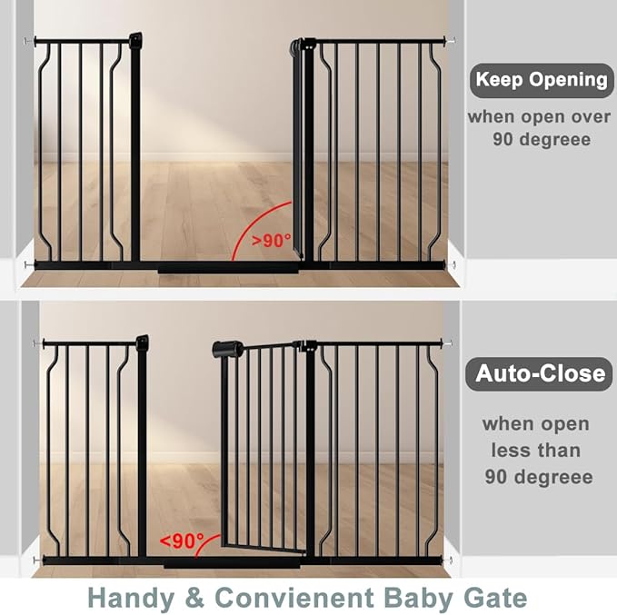 Fairy Baby Extra Wide Baby Gate Black 62-67 Inch Wide, Walk Through Pressure Mounted No Drill Dog Gate, Long and Large Tension Gate for Pet and Kids