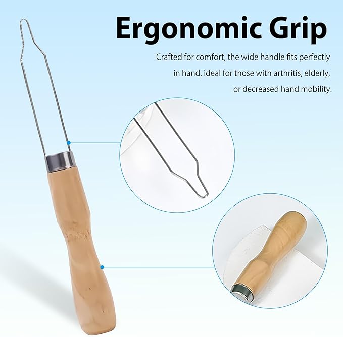 2pcs Button Hook Assist Device with Easy-Grip Wooden Handle for Shirts, Coats, Dresses - Ideal Button Aids for Arthritis & Limited Dexterity Fine Tip