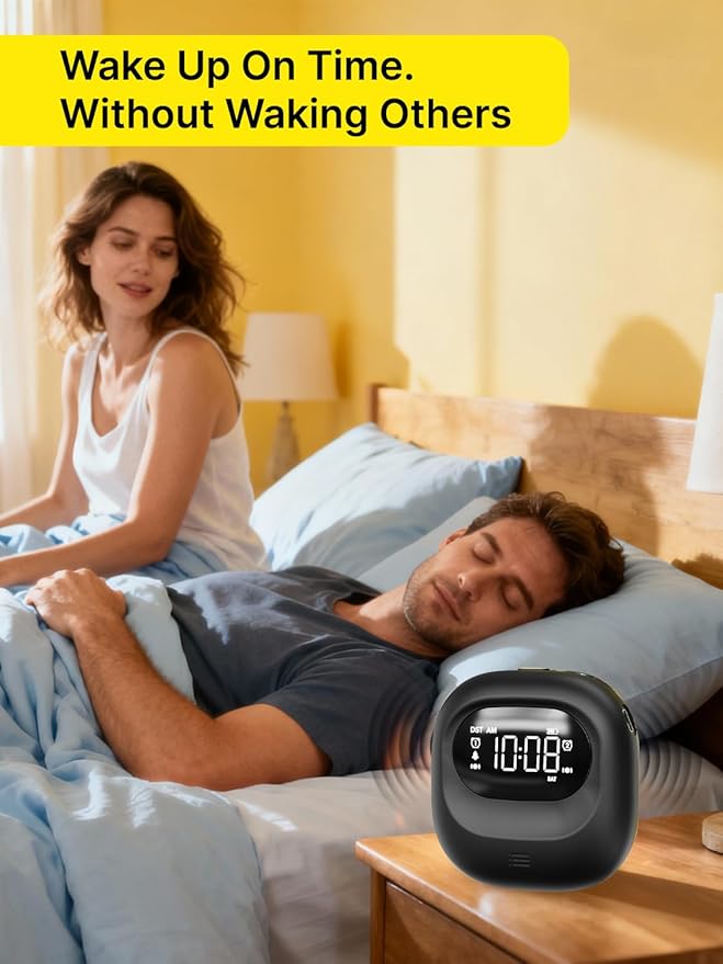 ROCAM Rechargeable Vibrating Alarm Clock Bed Shaker, 3000mAh Portable Travel Clock Under Pillow for Teens, Deaf People, Heavy Sleepers, Adults – 160-Day Standby, Great for Bedroom or Dorm Use