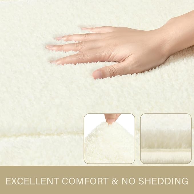 LOCHAS Bathroom Rug Set Cream White, Soft Bath Rug Set 2 Piece Set, Toilet Mat U-Shaped 20x20 and 34x20 Bath Rugs, Quickly Dry Mats for Bathroom, Tub, Washable, Super Absorbent Floor Mat