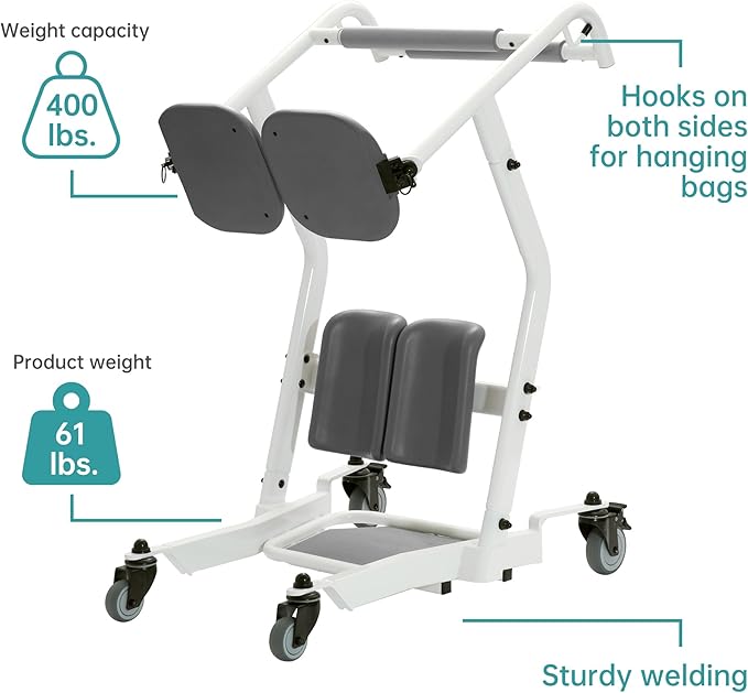 ELENKER Stand Assist Lift - Sit to Stand Lift Patient Transport Unit for Elderly - Patient Lift for Home Care Use- 400 Pound Weight Capacity. Widest Size is 25 inches