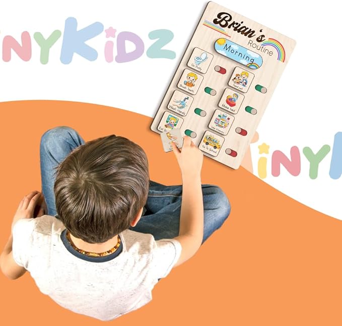 Wooden Chore Chart for Kids Visual Schedule, Routine Chart for Kids, Morning Bedtime Routine Chart for Toddlers Ages 2-4, Daily Kids Schedule Board for Home (08)