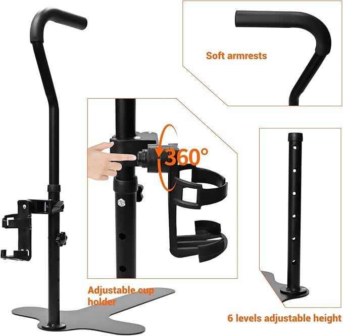 Stand Assist with Cup Holder & Safety Handle, 6-Level Adjustable Height Chair Couch Lift Aid Supports 400 lbs, Daily Mobility Rail for Sofa, Recliner, Chair, for Elderly, Disabled