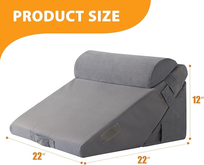 3PCS Wedge Pillow Set for After Surgery, Adjustable 9&12 Inch Bed Wedge Pillow for Sleeping, Incline Pillow Wedge for Headboard, Post Surgery, Acid Reflux, Neck&Back Support, Velvet