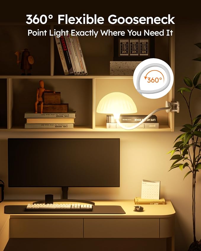 Rechargeable Clip On Lamp, Cordless Touch Control Desk Lamp with RGB Ambient Mode & 3000K–6000K Dimmable Book Reading Light, Portable Gooseneck Lamp Battery Operated Clamp On Table Bedside Headboard