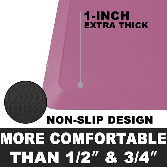 1" Extra Thick Anti Fatigue Floor Mat 30" L x 20" W,Kitchen Mat, Standing Desk Mat,140D Advanced PU Foam Ergonomic Comfort at Home, Office, Garage, Sink (Rose Pink)