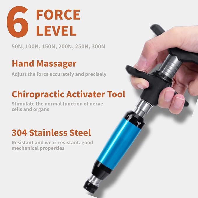Chiropractic Adjusting Tool, 6 Levels 50-300N Adjustments Manual Activator Chiropractic Tool, Professional Massage Equipment, Impulse Spine Massager for Relief Neck Back Pain (Four Head)