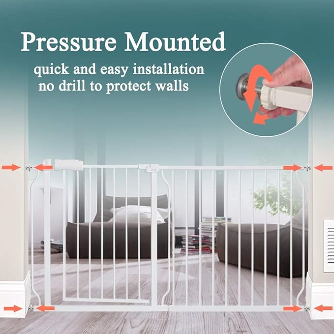 ALLAIBB Extra Wide Pressure Mounted Baby Gate Walk Through Child Kids Safety Toddler Tension White Long Large Pet Dog Gates with Extension for doorways Kitchen (43.31-48.03"/110-122cm)
