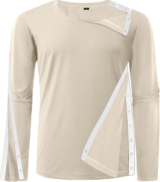 Unisex Post Shoulder Surgery Recovery Shirts - Full Tear Away Snap Long Sleeve Men Chemo Port Shirts for Men Women