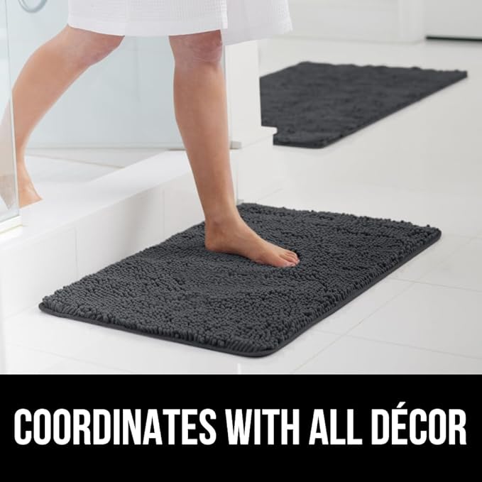 GORILLA GRIP Bathroom Rug Sets, Soft Chenille 2 Piece Area Rugs Set, Toilet Base Mat and 30x20 Carpet, Absorbent Microfiber Washable Mats Dry Quickly, Home Décor and Bath Room Accessories, Charcoal