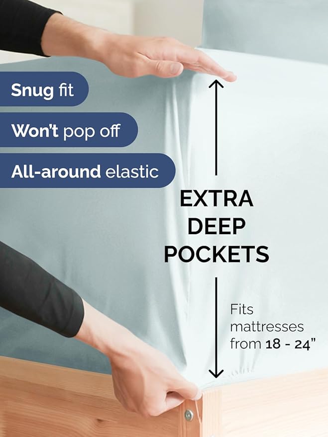 Extra Deep Twin Sheet Set - 4 Piece Breathable & Cooling Sheets - Hotel Luxury Bed Sheets Set - Easy & Secure Fit - Soft, Wrinkle Free & Comfy Sheets Set - Ice Blue Sheet Set with Extra Deep Pockets